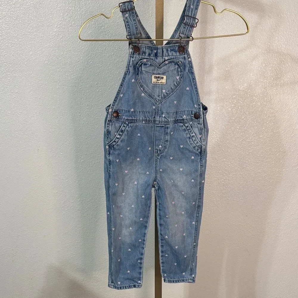 OshKosh B'gosh Blue Denim Overalls with Pink Hearts